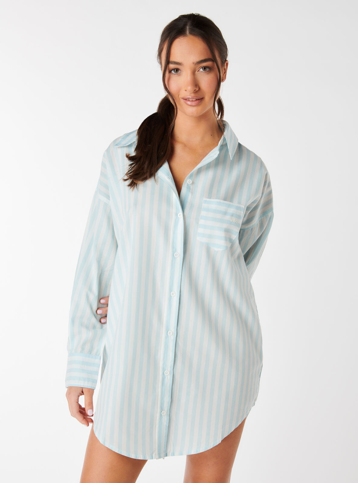 Boux Avenue Blue stripe cotton nightshirt - Aqua - 06