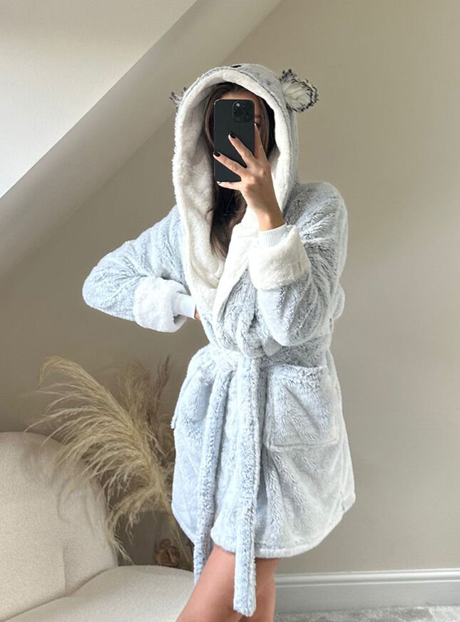 Fluffy koala short dressing gown Grey Mix Boux Avenue USA