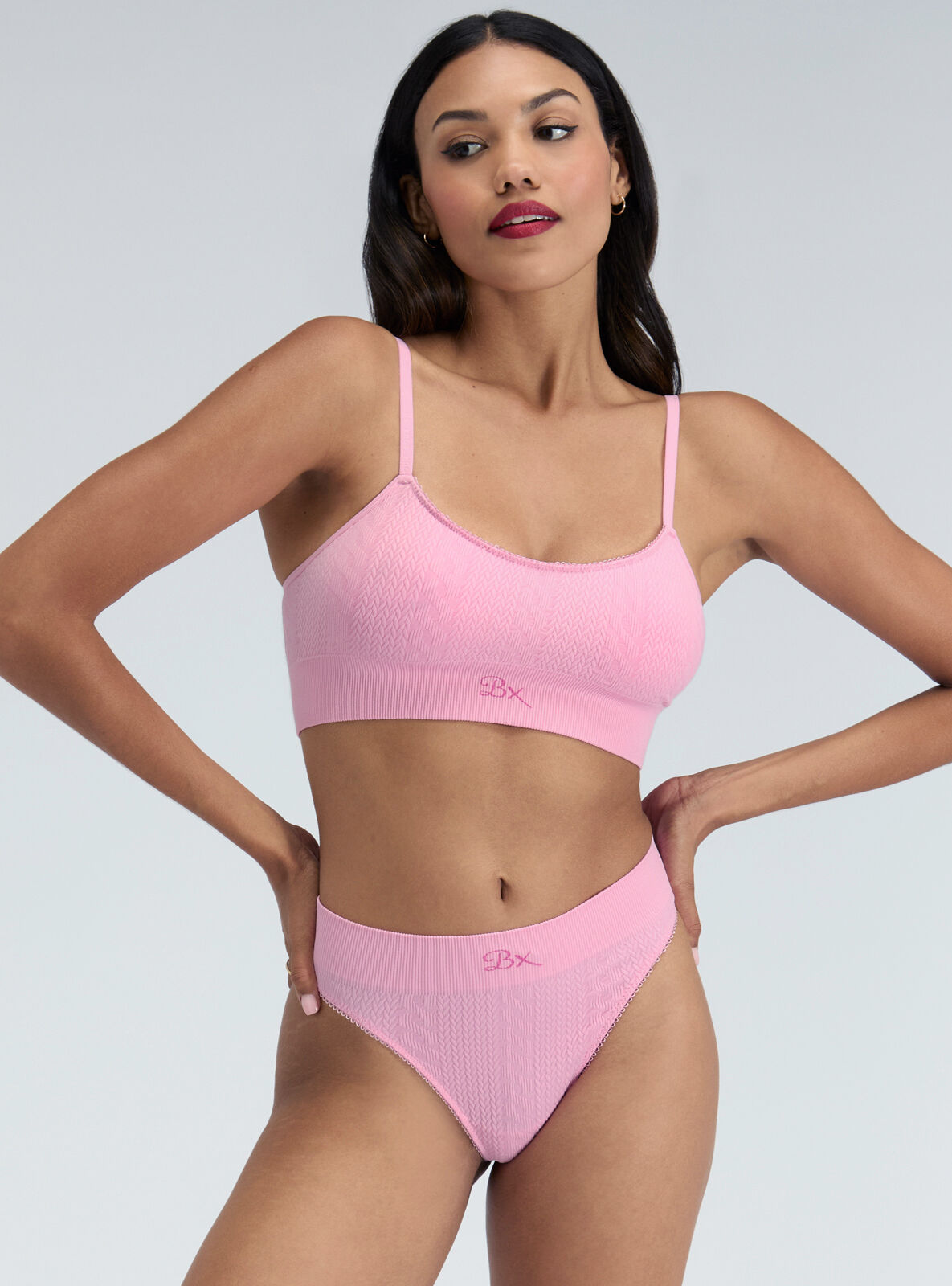 Boux Avenue Cable knit seamless thong - Candy Pink - L