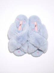 Bow embroidered cross band slider slippers