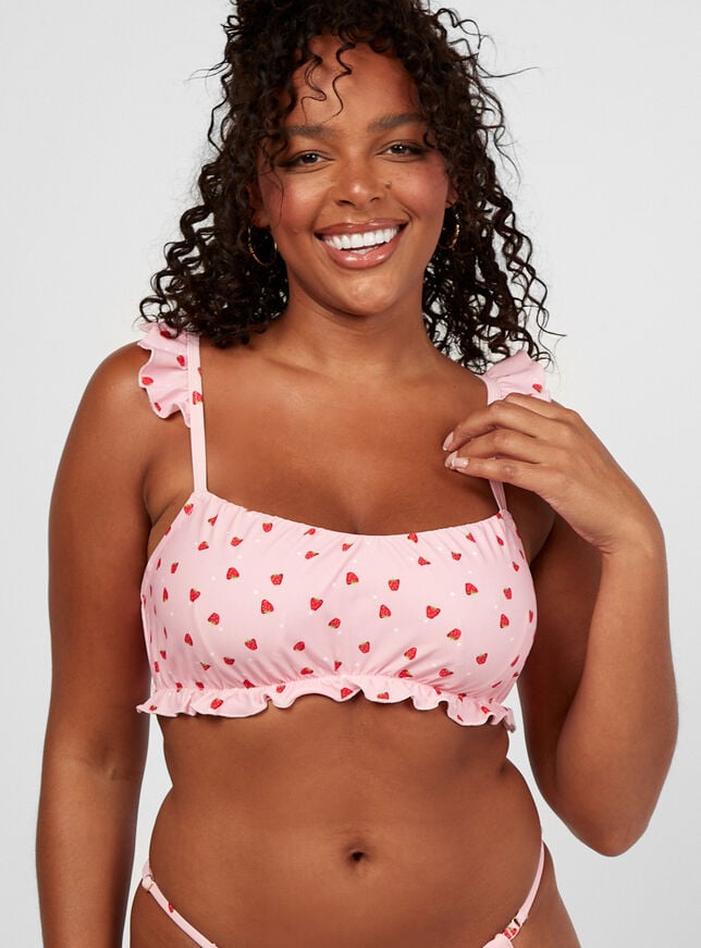 Strawberry print frill balconette bikini top