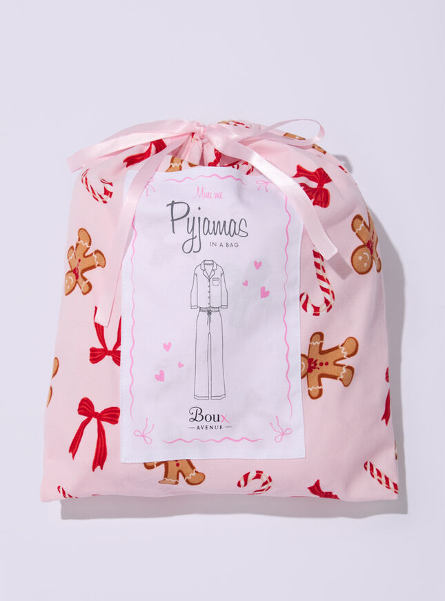 Kids' gingerbread & candy cane fleece pyjamas in a bag