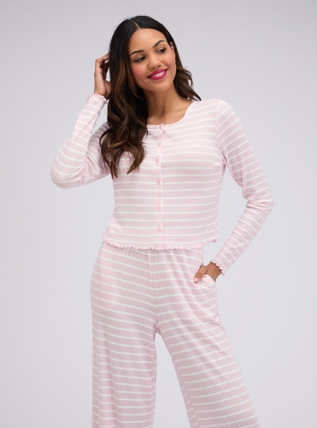 Striped pointelle long pyjama set