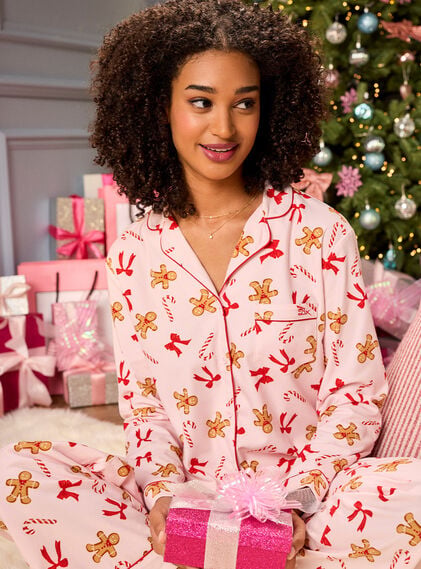 Gingerbread & candy cane fleece pyjamas in a bag