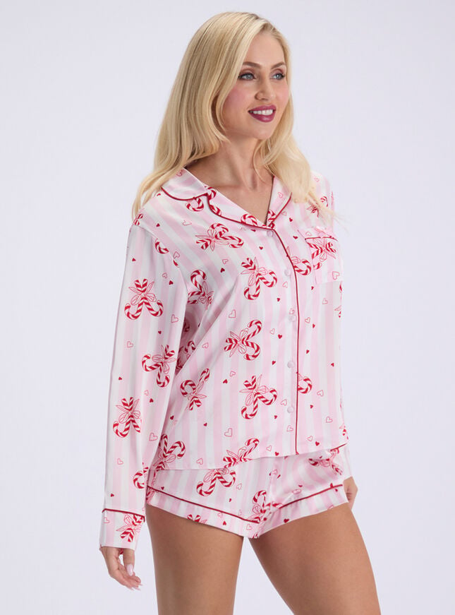 Candy cane satin short pyjama set