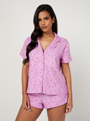 Lilac heart cotton shortie pyjamas in a bag
