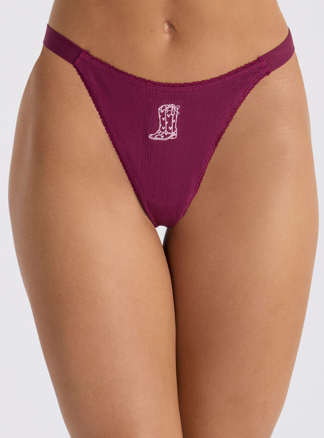 Gigi cowgirl embroidered high leg thong