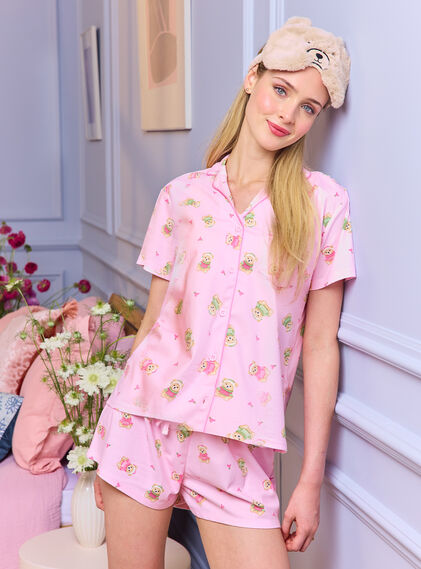 Teddy bear fleece pyjama shorties in a bag