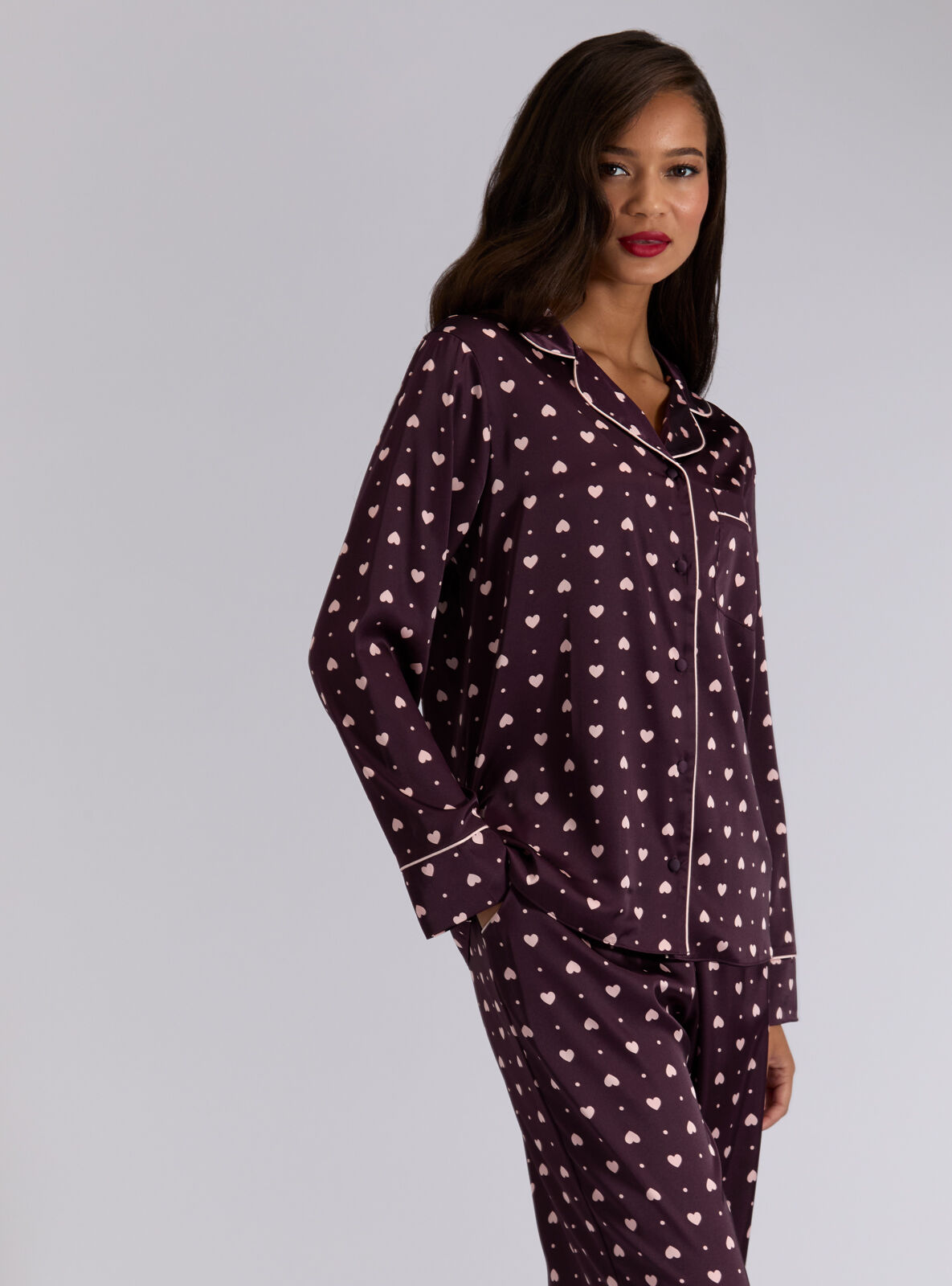 Boux Avenue Satin heart top and pant pyjama set - Blackberry - 06 Boux Avenue Satin heart top and pant pyjama set - Blackberry - 06