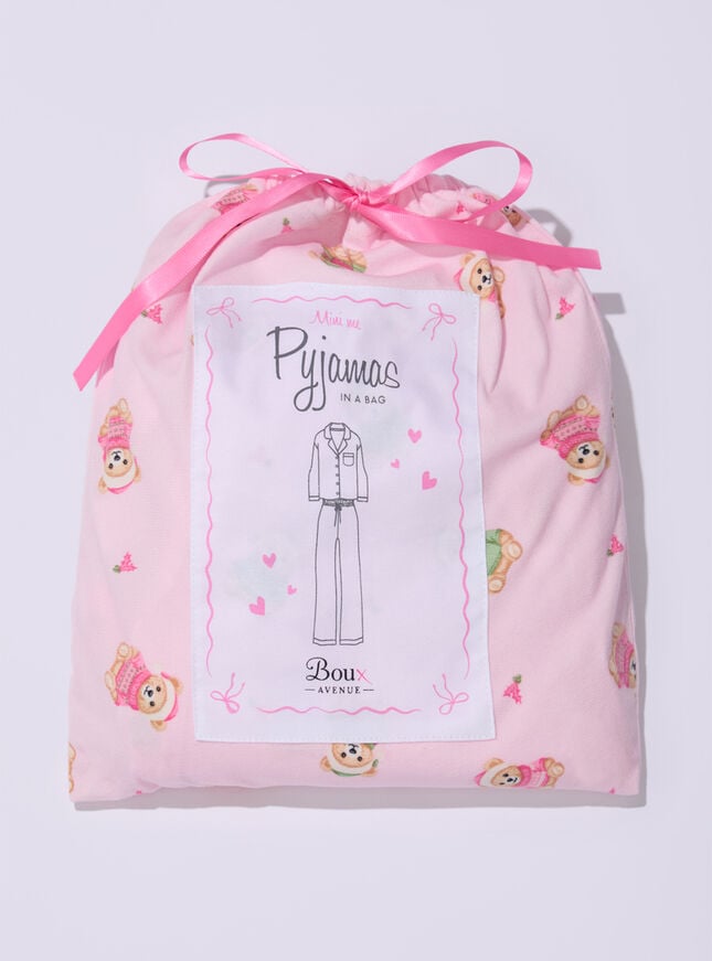 Kids' teddy bear fleece pyjamas in a bag