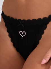 Tara embroidered heart tanga thong