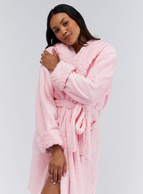 Fur-trimmed midi dressing gown
