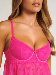 Cherry flock sheer babydoll and thong