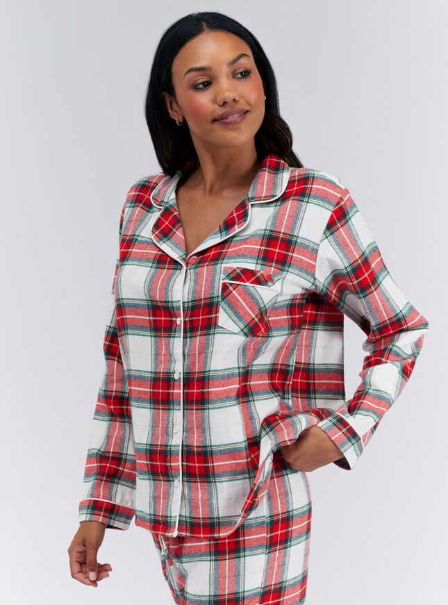 Ivory check cotton pyjamas in a bag