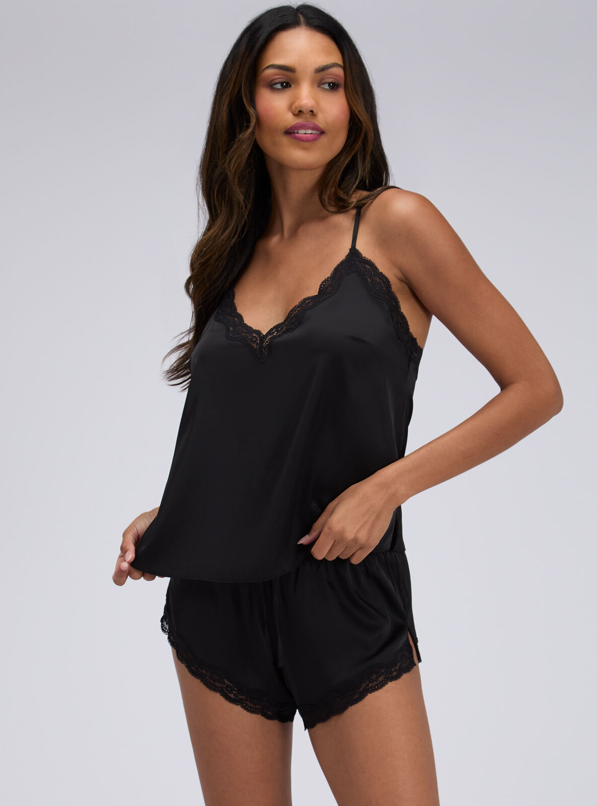 Daisy satin short cami set | Black Mix | Boux Avenue UK