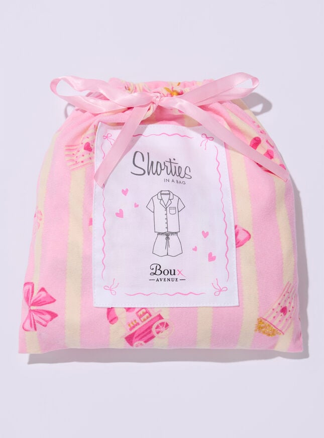 Popcorn club fleece pyjama shorties in a bag