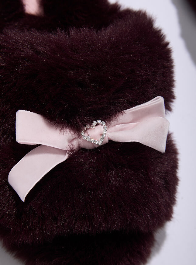Heart fluffy bow slider slippers