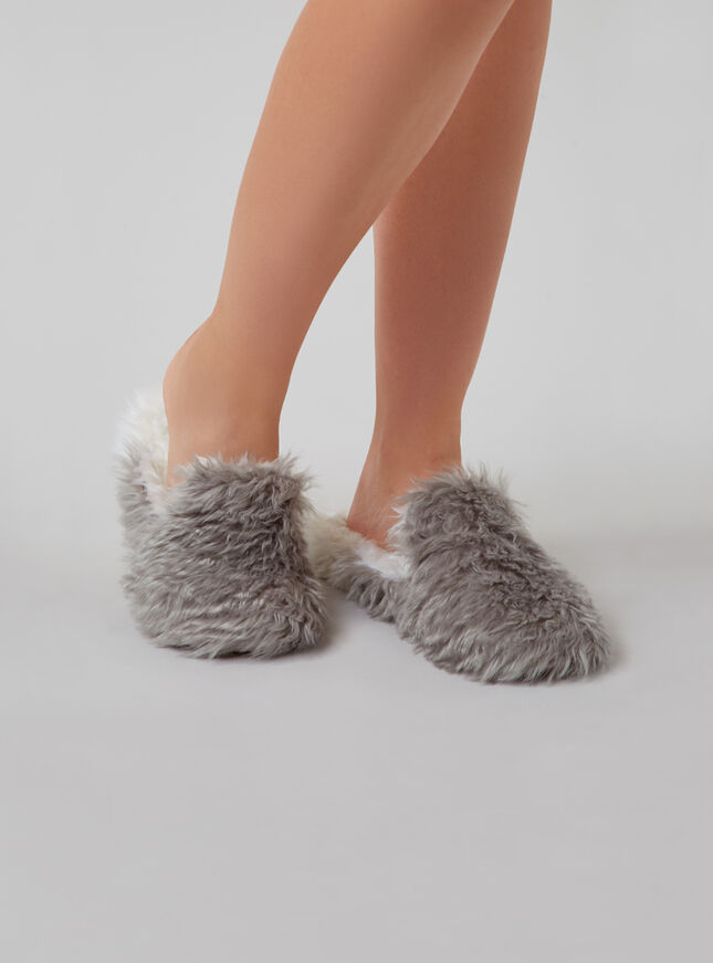Fluffy loafer slippers Grey Mix Boux Avenue UK