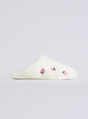 Strawberry embroidered mule slippers