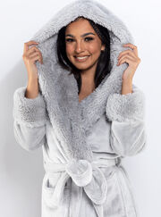 Hooded fluffy shimmer midi dressing gown