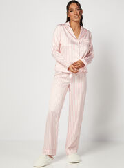 Pink stripe satin revere pyjama set
