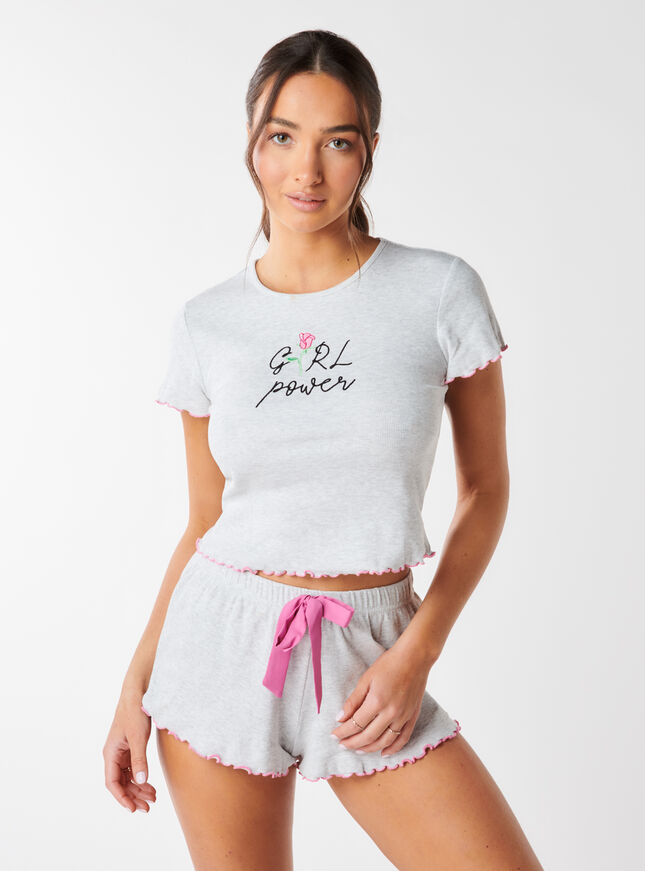 Girl power cotton ribbed short pyjama set