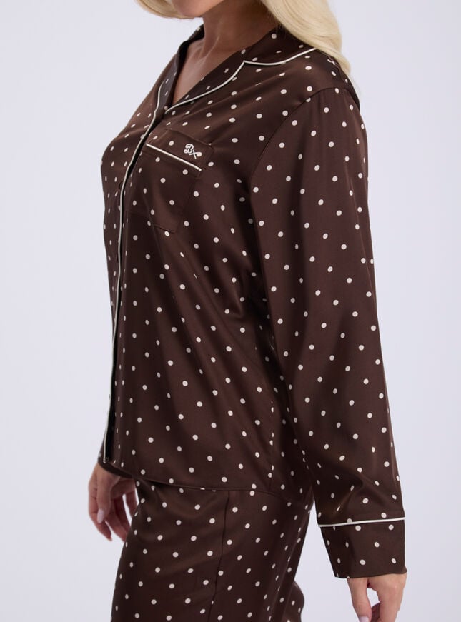Polka dot satin long pyjama set