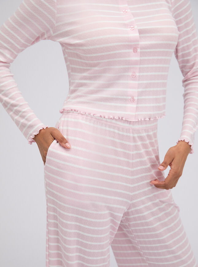 Striped pointelle long pyjama set