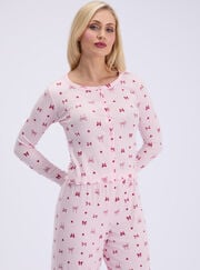 Bow ribbed long pyjama set