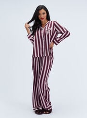 Oversized striped satin long pyjama set