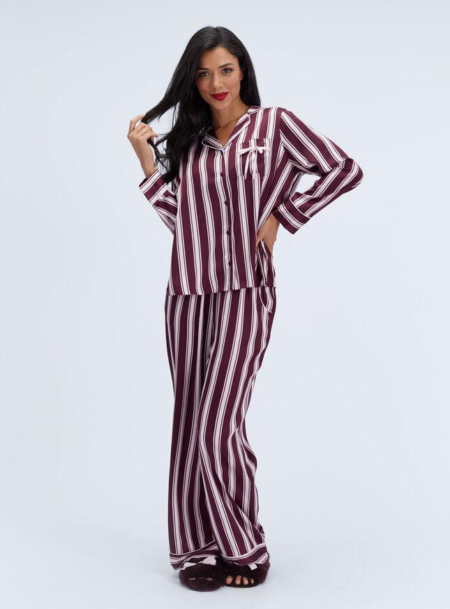 Oversized striped satin long pyjama set