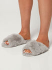 Ribbed fur cross band slider slippers 