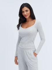 Brushed pointelle long pyjama set