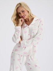 Bow velour long pyjama set