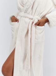 Fur-trimmed long dressing gown