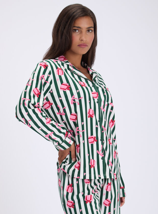 Present stripe fleece pyjamas in a bag