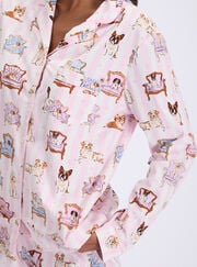 Dogs on chairs fleece pyjamas in a bag