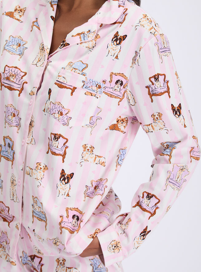 Dogs on chairs fleece pyjamas in a bag