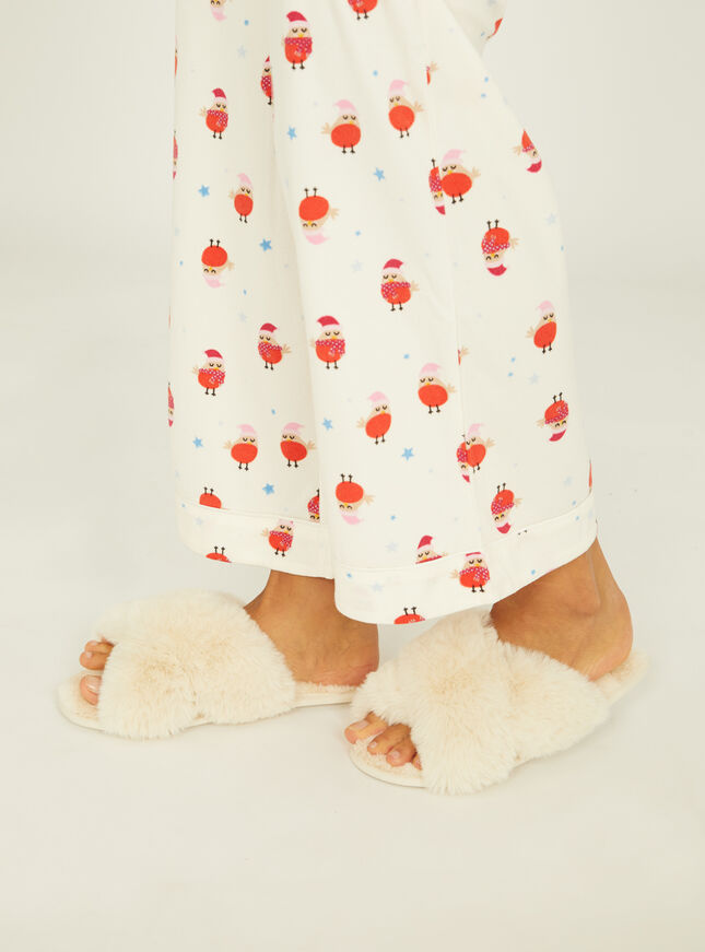 Borg stripe cross band slider slippers
