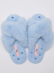 Heart embroidered slider slippers
