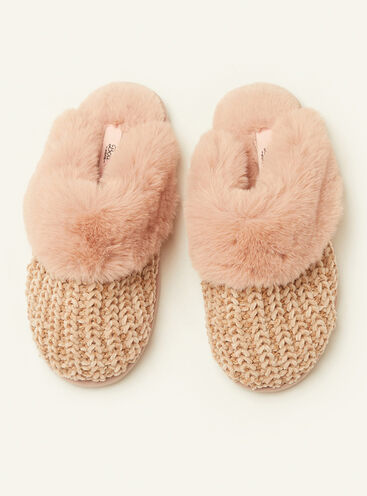 Sparkle chenille knit mule slippers