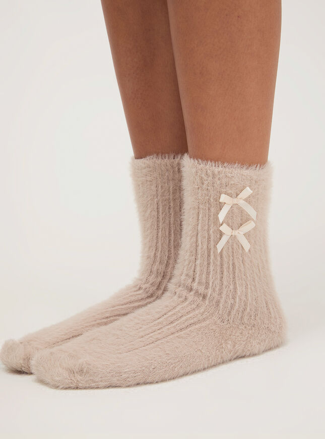 2 pack bow fluffy ribbed socks