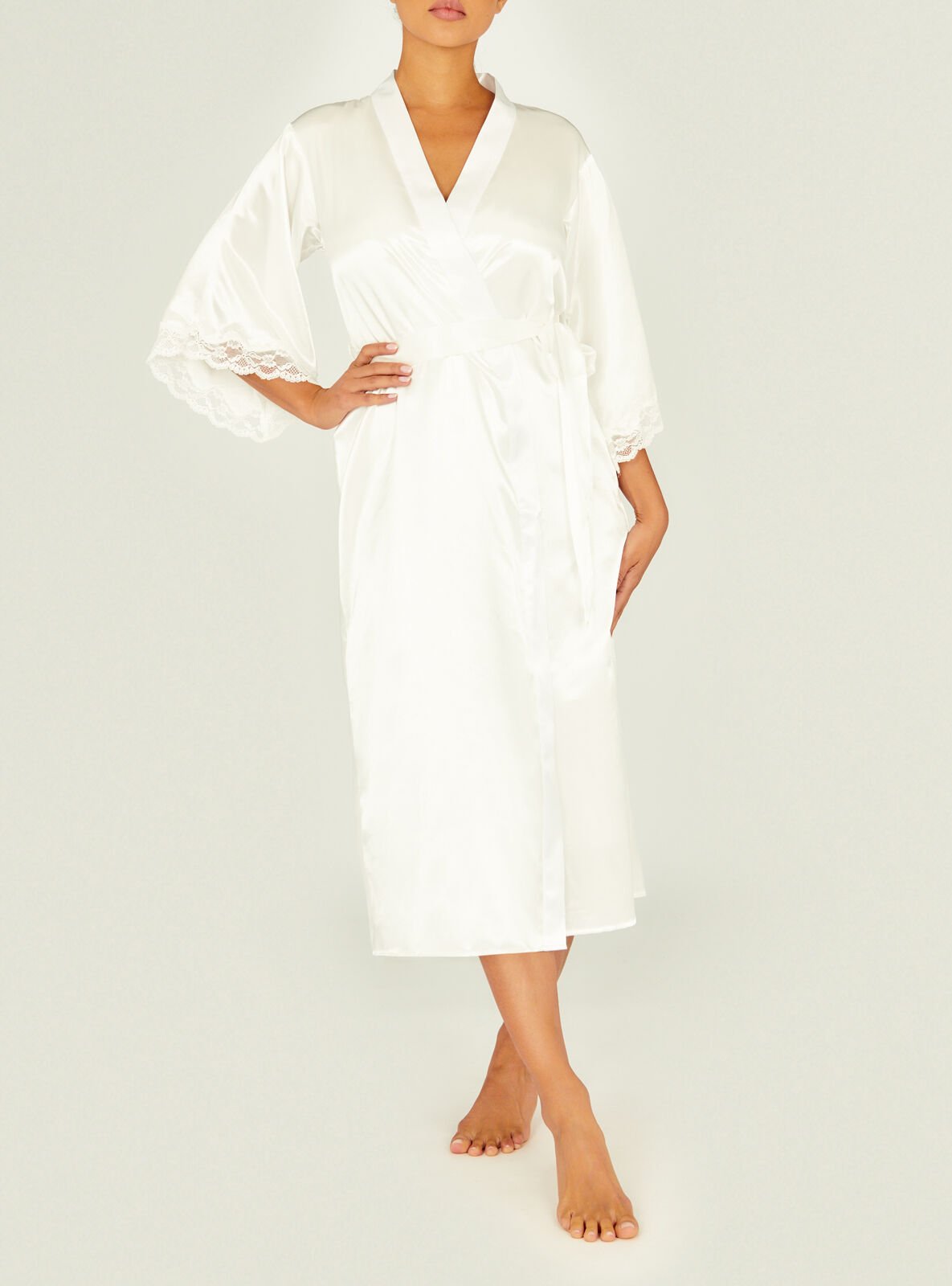 Penkiiy Simulated Silk Bathrobes Men Solid Casual Long Sleeves Lace-up Home  Pocket Long Pajama Robe White Nightgowns - Walmart.com