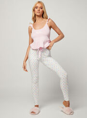 Frill cotton cami and pastel heart leggings set