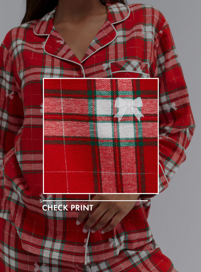 Bow check cotton pyjamas in a bag