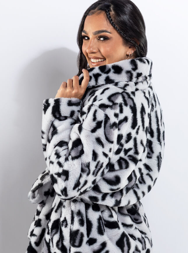 Leopard print long dressing gown | Grey Mix | Boux Avenue UK