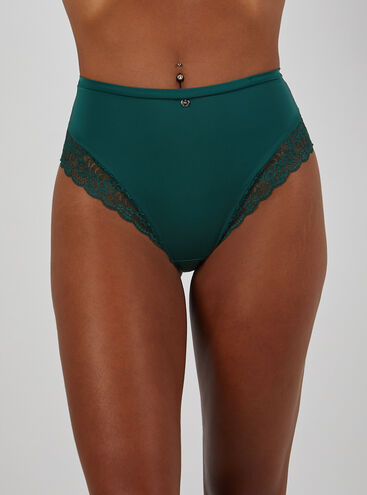 Lace and microfibre high waist briefs