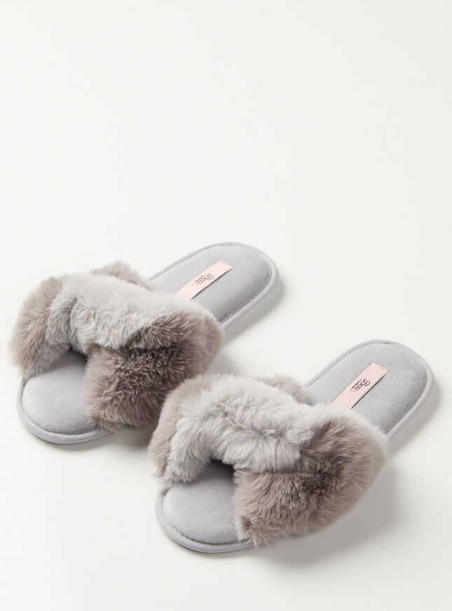 Grey contrast twist slider slippers