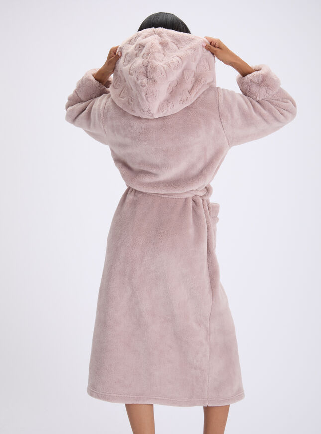 Heart fur trim long dressing gown
