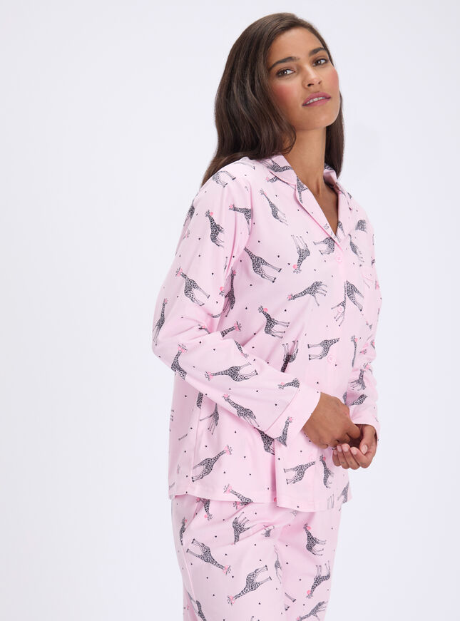 Bubblegum giraffe fleece pyjamas in a bag